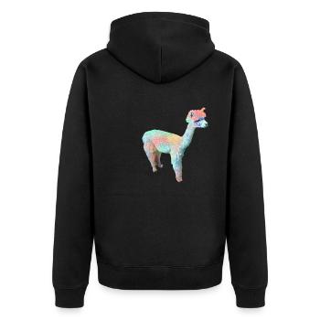 Alpaka, Llama, lama, beige,graffiti,bunt,pastell - Unisex Premium Bio Zip Hoodie - Schwarz - Hinten - Nico (187cm)