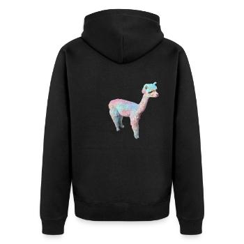 Alpaka, Llama, lama, beige,graffiti,bunt,pastell - Unisex Premium Bio Zip Hoodie - Schwarz - Hinten - Nico (187cm)