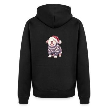 Weihnachtsmotiv mit süßer Amerikanischen Bulldogge - Unisex Premium Bio Zip Hoodie - Schwarz - Hinten - Nico (187cm)