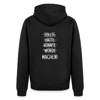Einfach machen! - Unisex Premium Bio Zip Hoodie - Schwarz - Hinten - Nico (187cm)