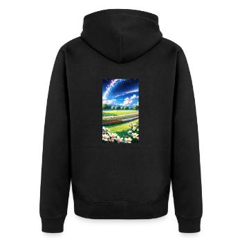 Paysage avec 4 zones, IA générative - Veste à capuche bio Premium Unisexe - noir - Dos - Nico (187cm)