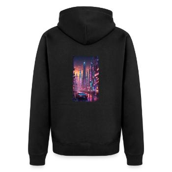 Futuristische Stadtlandschaft bei Nacht - Unisex Premium Bio Zip Hoodie - Schwarz - Hinten - Nico (187cm)