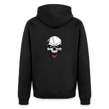 Rockmusik Totenkopf - Unisex Premium Bio Zip Hoodie - Schwarz - Hinten - Nico (187cm)
