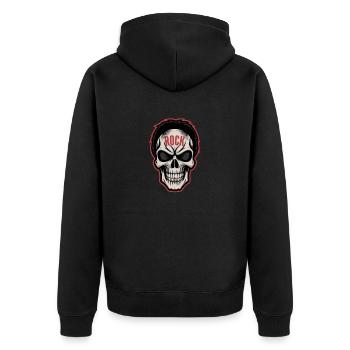 Rockmusik Totenkopf - Unisex Premium Bio Zip Hoodie - Schwarz - Hinten - Nico (187cm)