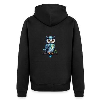 Eule auf einem blühenden Ast 1 - Unisex Premium Bio Zip Hoodie - Schwarz - Hinten - Nico (187cm)