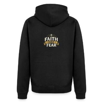 Glaube über Angst Emblem - Unisex Premium Bio Zip Hoodie - Schwarz - Hinten - Nico (187cm)