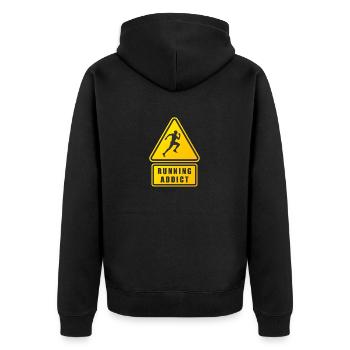 Süchtig laufen - Unisex Premium Bio Zip Hoodie - Schwarz - Hinten - Nico (187cm)