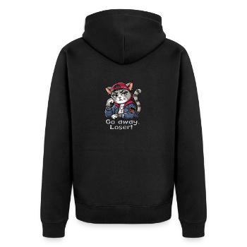 Gehen Sie weg. Verlierer! - Unisex Premium Bio Zip Hoodie - Schwarz - Hinten - Nico (187cm)