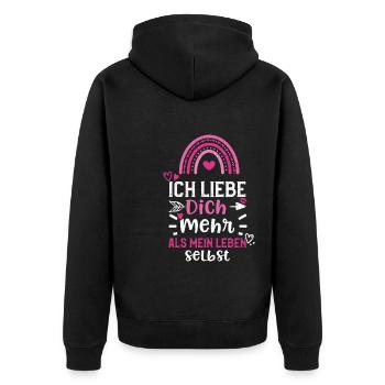 Ich liebe Dich mehr als mein Leb... - Unisex Premium Bio Zip Hoodie - Schwarz - Hinten - Nico (187cm)