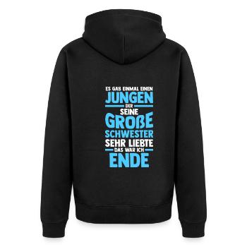 Geschwister Bruder Schwestern Schwester - Unisex Premium Bio Zip Hoodie - Schwarz - Hinten - Nico (187cm)