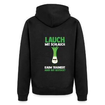 Bodybuilding Sport Fitness Lauch - Unisex Premium Bio Zip Hoodie - Schwarz - Hinten - Nico (187cm)