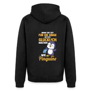 Pinguin - Unisex Premium Bio Zip Hoodie - Schwarz - Hinten - Nico (187cm)