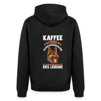Kaffee Hund Deutscher Schäferhund - Unisex Premium Bio Zip Hoodie - Schwarz - Hinten - Nico (187cm)
