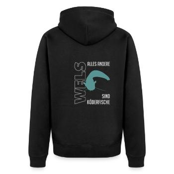 Wels angeln Waller fischen Sportfischen auf Wels - Unisex Premium Bio Zip Hoodie - Schwarz - Hinten - Nico (187cm)