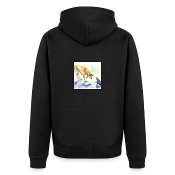 Hund und Katze Aquarell - Unisex Premium Bio Zip Hoodie - Schwarz - Hinten - Nico (187cm)