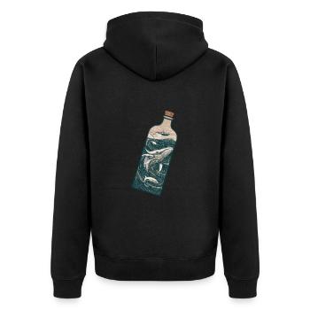 Nautisches Abenteuer Ozean Wellen und Wale - Unisex Premium Bio Zip Hoodie - Schwarz - Hinten - Nico (187cm)