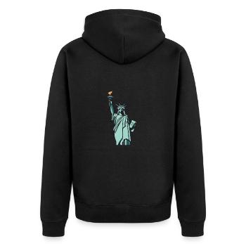 Freiheitsstatue - Unisex Premium Bio Zip Hoodie - Schwarz - Hinten - Nico (187cm)