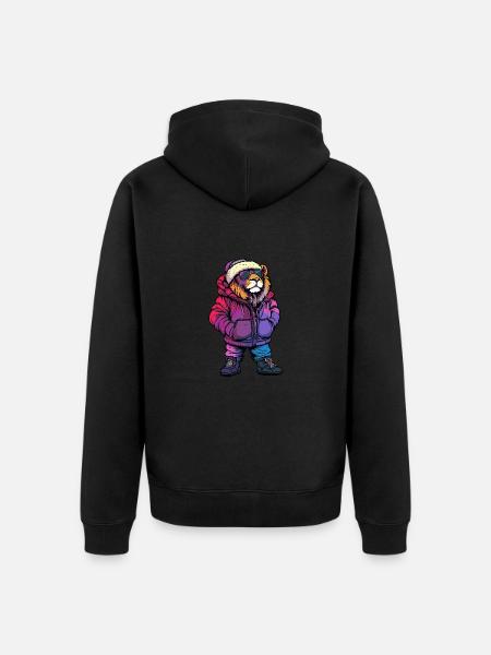 Löwe Lustig Winter - Unisex Premium Bio Zip Hoodie - Schwarz