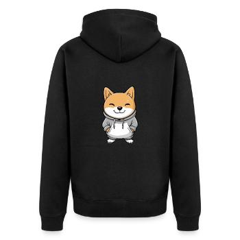 Shiba Inu Hund Lustig - Unisex Premium Bio Zip Hoodie - Schwarz - Hinten - Nico (187cm)