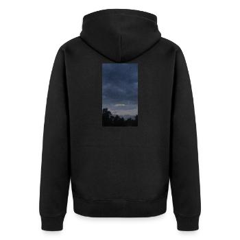 90E95C38 10D6 4B56 B98E 11BDECDDF03E - Unisex Premium Bio Zip Hoodie - Schwarz - Hinten - Nico (187cm)
