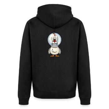 Astro Hühnchen im Weltall - Unisex Premium Bio Zip Hoodie - Schwarz - Hinten - Nico (187cm)