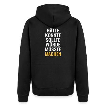 Anpacker anpacken hätte hätte machen Spruch lustig - Unisex Premium Bio Zip Hoodie - Schwarz - Hinten - Nico (187cm)