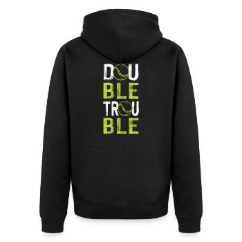 tennis double trouble - Unisex Premium Bio Zip Hoodie - Schwarz - Hinten - Nico (187cm)