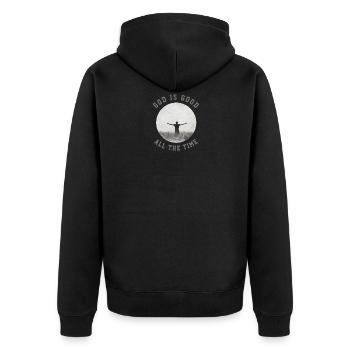 Gott ist die ganze Zeit gut - Christliches Zitat - Unisex Premium Bio Zip Hoodie - Schwarz - Hinten - Nico (187cm)