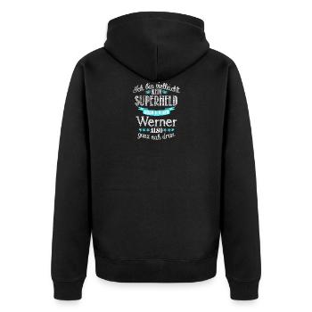 werner - Unisex Premium Bio Zip Hoodie - Schwarz - Hinten - Nico (187cm)
