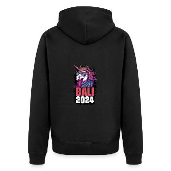 Bali 2024 Einhorn - Unisex Premium Bio Zip Hoodie - Schwarz - Hinten - Nico (187cm)