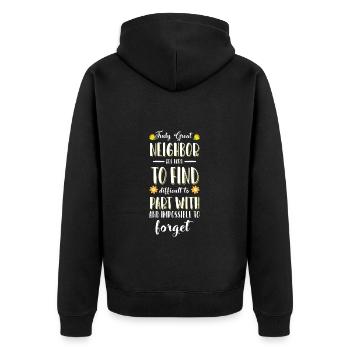 Nachbar Freundschaft Feier - Unisex Premium Bio Zip Hoodie - Schwarz - Hinten - Nico (187cm)