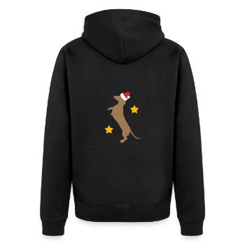frohe Weihnacht mit Dackel mit Nikolausmütze - Unisex Premium Bio Zip Hoodie - Schwarz - Hinten - Nico (187cm)