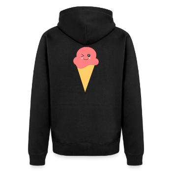 Eis Eiscreme Erdbeereis - Unisex Premium Bio Zip Hoodie - Schwarz - Hinten - Nico (187cm)