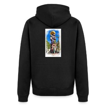 Kunterbunter Turm beim Kuchlbauer - Unisex Premium Bio Zip Hoodie - Schwarz - Hinten - Nico (187cm)