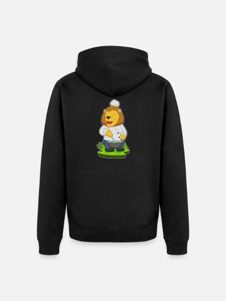 Lion Cooking Bowl Cooking - Unisex Premium Organic Zip Hoodie - black
