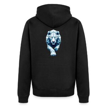 Blue White Lion Face Origami Geometric 3D - Unisex Premium Organic Zip Hoodie - black - Back - Nico (187cm)