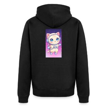 Astronaut Kätzchen - Unisex Premium Bio Zip Hoodie - Schwarz - Hinten - Nico (187cm)