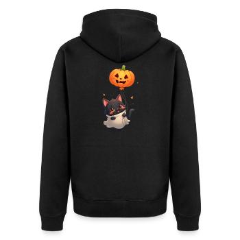 Halloween Katze mit Halloween Kürbis - Unisex Premium Bio Zip Hoodie - Schwarz - Hinten - Nico (187cm)