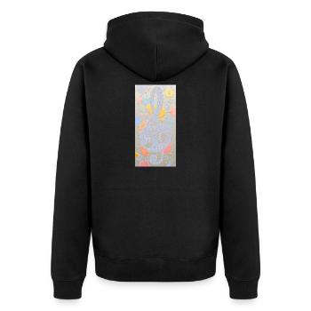 Abstraktes Kunstwerk mit Noten - Unisex Premium Bio Zip Hoodie - Schwarz - Hinten - Nico (187cm)