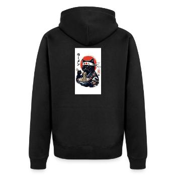 Ramen Katze Kimono - Unisex Premium Bio Zip Hoodie - Schwarz - Hinten - Nico (187cm)