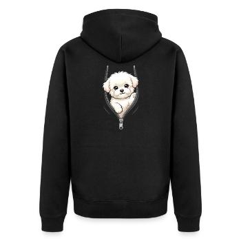 Bichon Fris looks through zipper - Unisex Premium Organic Zip Hoodie - black - Back - Nico (187cm)