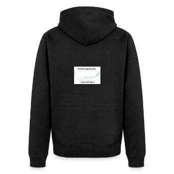 Passiv investieren, aktiv leben - Unisex Premium Bio Zip Hoodie - Schwarz - Hinten - Nico (187cm)