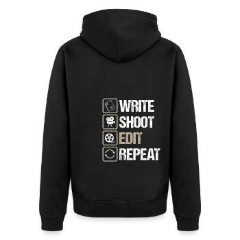 Filmmaker Write Shoot Edit Repeat Filme Macher - Unisex Premium Bio Zip Hoodie - Schwarz - Hinten - Nico (187cm)