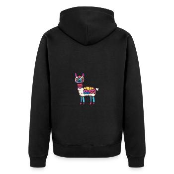 Alpaka Llama Halloween Tier - Unisex Premium Bio Zip Hoodie - Schwarz - Hinten - Nico (187cm)