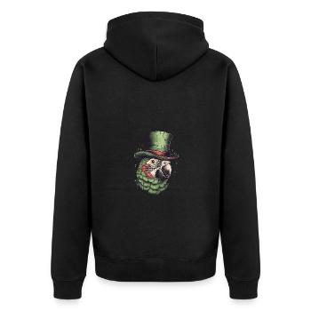 Cooler grüner Ara mit grünes Zylinder - Unisex Premium Bio Zip Hoodie - Schwarz - Hinten - Nico (187cm)