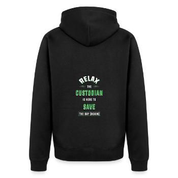 Schulhausmeister - Unisex Premium Bio Zip Hoodie - Schwarz - Hinten - Nico (187cm)