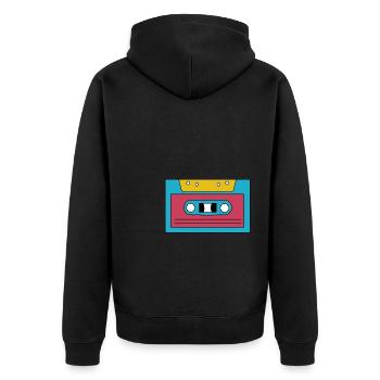 Kassette - Unisex Premium Bio Zip Hoodie - Schwarz - Hinten - Nico (187cm)