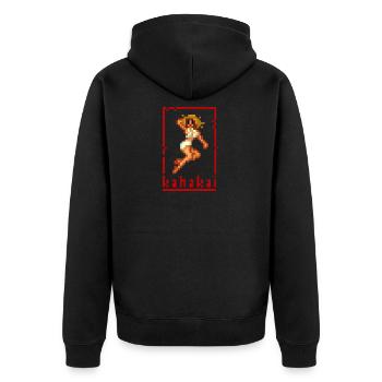 pixel pinup beach - Unisex Premium Bio Zip Hoodie - Schwarz - Hinten - Nico (187cm)