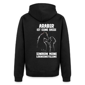 Pferd Reitsport Reiten Pferdesport Araber - Unisex Premium Bio Zip Hoodie - Schwarz - Hinten - Nico (187cm)