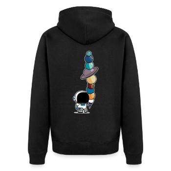 Astronaut mit Sonnensystem Planeten Eis Astronomie - Unisex Premium Bio Zip Hoodie - Schwarz - Hinten - Nico (187cm)